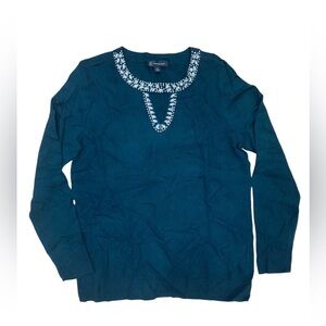 Inc International Concepts Rhinestone Holiday Green Sweater Top